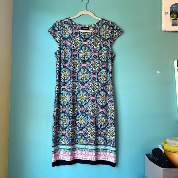Liz Claiborne Floral Shift Women's Dress Stretch Sz 8 Comfortable Casual Career - Picture 6 of 8